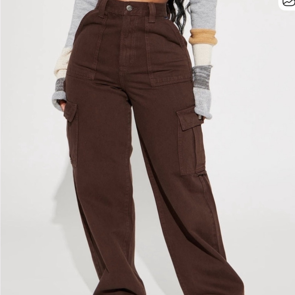 Fashion Nova Chocolate Wide Leg Cargo Pants
